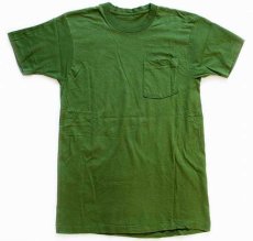 画像2: 70s UNKNOWN 無地 コットン ポケットTシャツ 緑 (2)