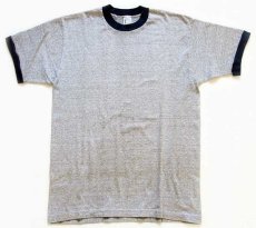 画像2: 70s TOWNCRAFT 無地 リンガーTシャツ 杢グレー×紺 L (2)