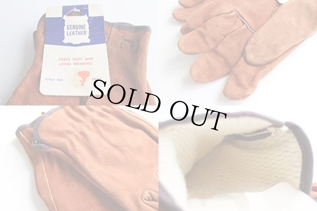 画像3: デッドストック★70s UNKNOWN サーマルライナー スエード レザーグローブ 赤茶 L★手袋 (3)