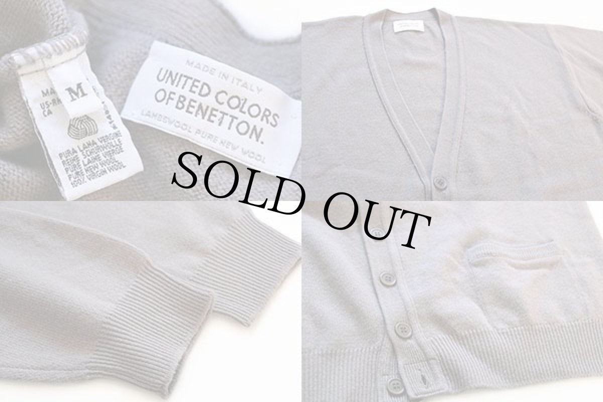 画像3: 90s イタリア製 BENETTONベネトン 無地 ウールニット カーディガン グレーベージュ (3)