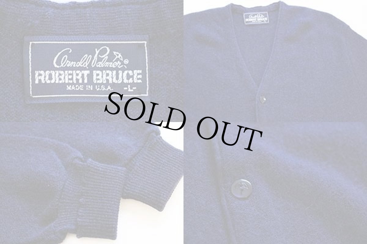 画像3: 80s USA製 Arnold Palmer ROBERT BRUCE アーノルドパーマー パール編み ウールニット カーディガン 紺 L (3)