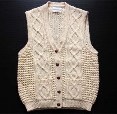 画像1: アイルランド製 MAIRTIN STANDUN TEO ケーブル編み ウールニット ベスト カーディガン ナチュラル 42★フィッシャーマン (1)