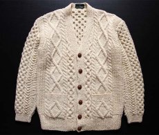 画像1: 英国製 The Scotch House ケーブル編み ウールニット カーディガン ナチュラル★フィッシャーマン (1)