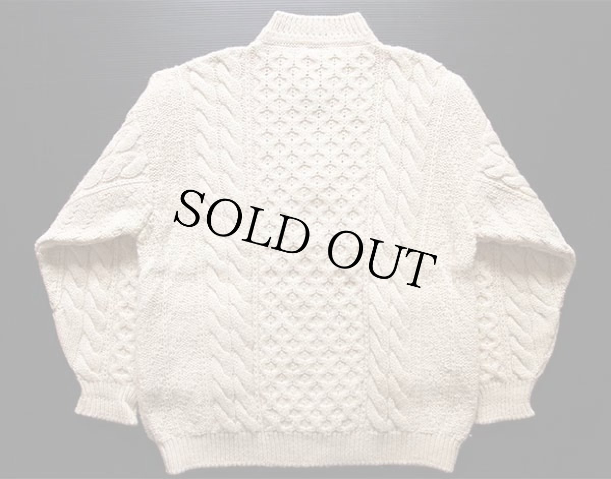 画像2: Magee ハイネック ケーブル編み ウールニット フルジップ セーター ナチュラル XL★カーディガン (2)