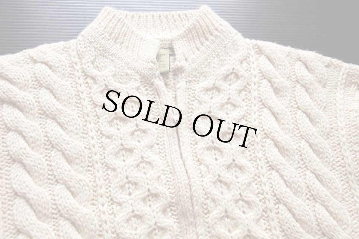 画像3: Magee ハイネック ケーブル編み ウールニット フルジップ セーター ナチュラル XL★カーディガン (3)