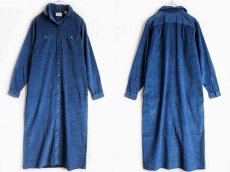 画像2: 80s USA製 L.L.Bean 丸襟 マキシ丈 コーデュロイ シャツワンピース 青 12 (2)