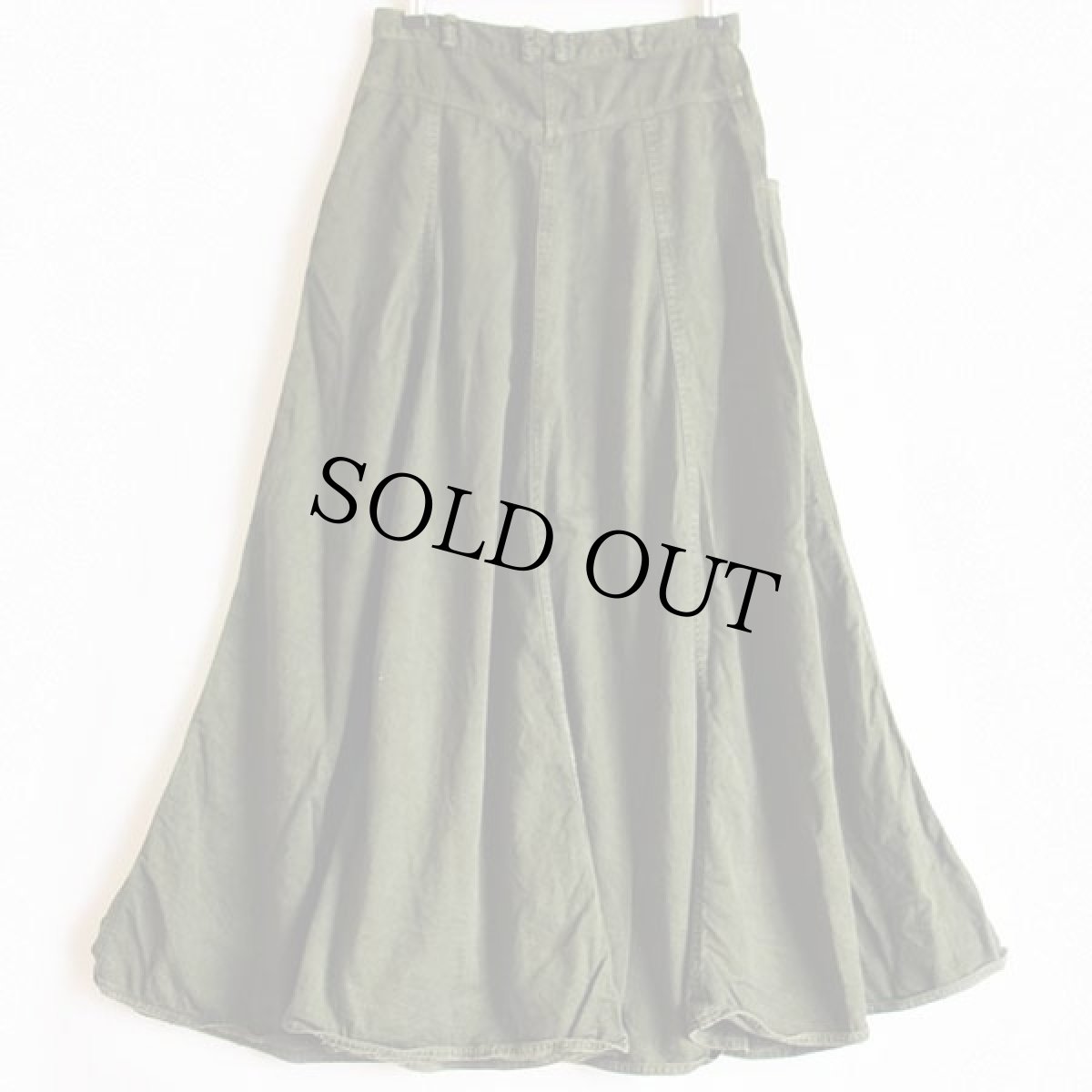 画像2: 80s USA製 Lizwear 無地 マキシ丈 コットン フレアスカート 後染め 深緑 8 (2)