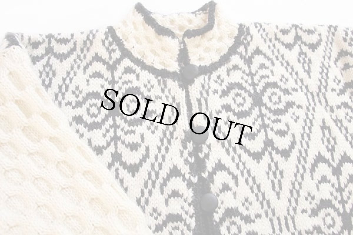 画像3: 90s ノルウェー製 DALE OF NORWAY ハイネック 編み柄×ケーブル編み 切り替え ウールニット カーディガン (3)