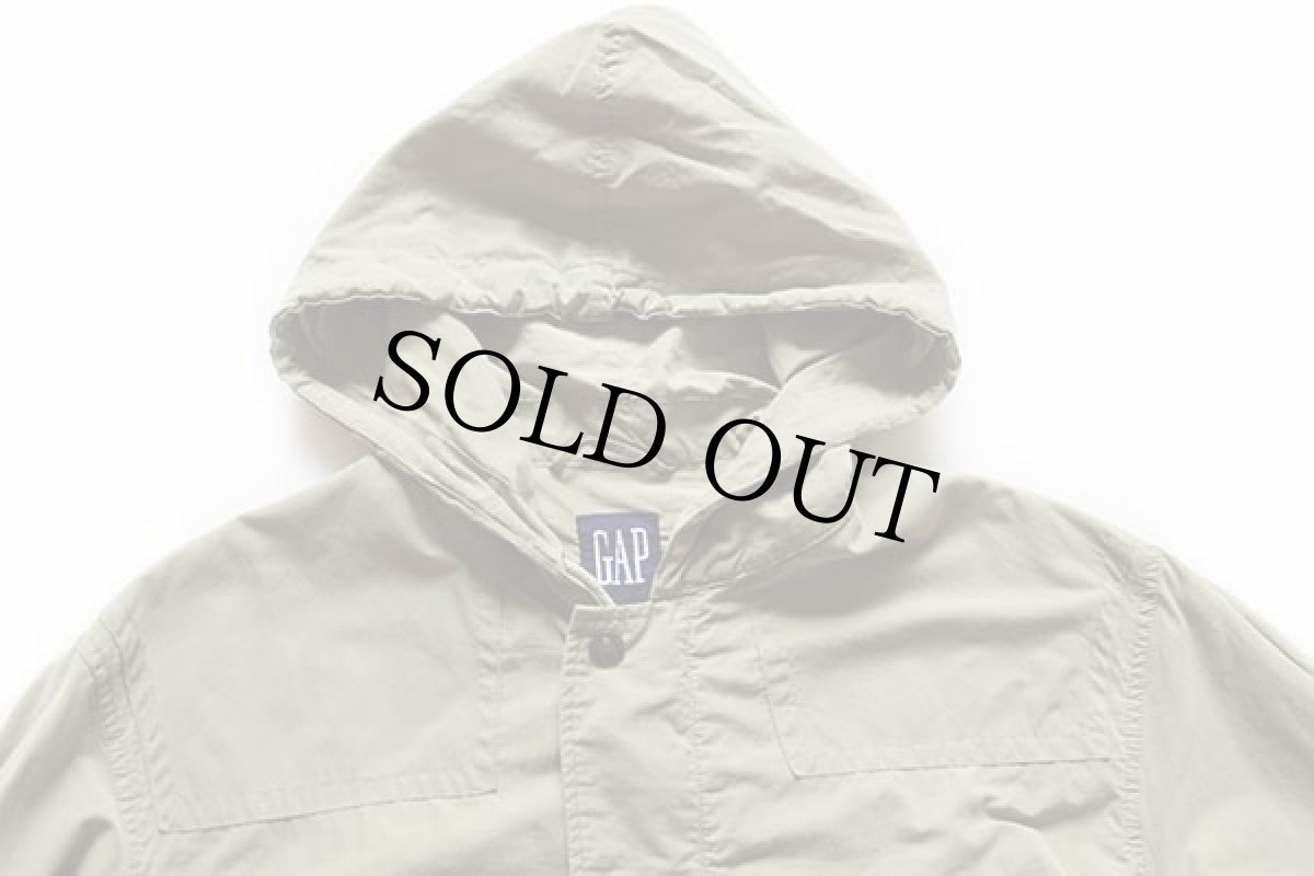 画像3: 90s GAPギャップ コットン×ナイロン パーカー グリーングレー S (3)