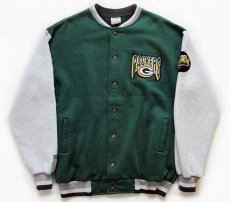 画像1: 90s USA製 Majestic NFL PACKERS パッチ付き ツートン スウェット スタジャン 緑×杢グレー L (1)