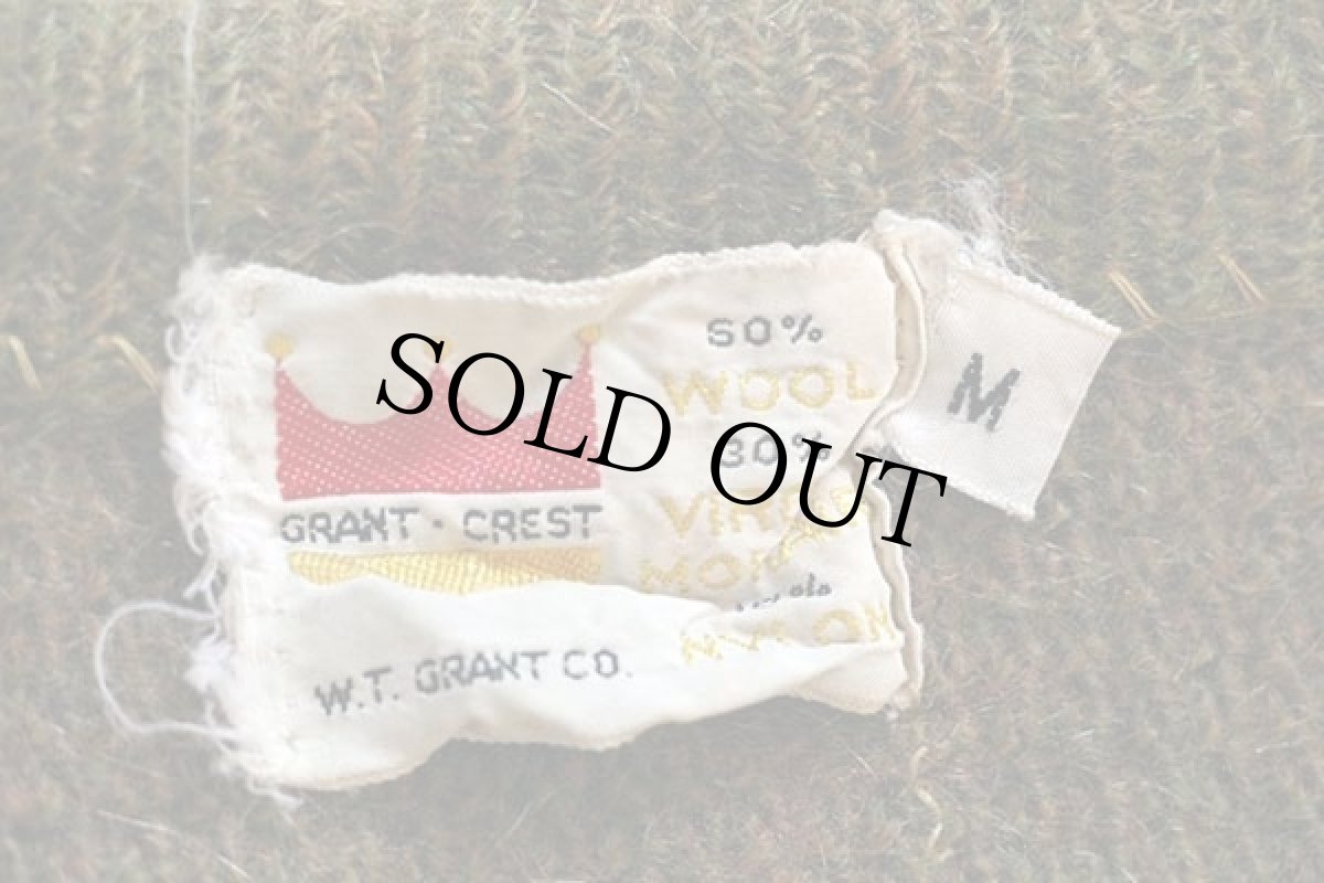 画像4: 60s GRANT-CREST W.T.GRANT モヘヤ ニット カーディガン 緑×茶 M (4)