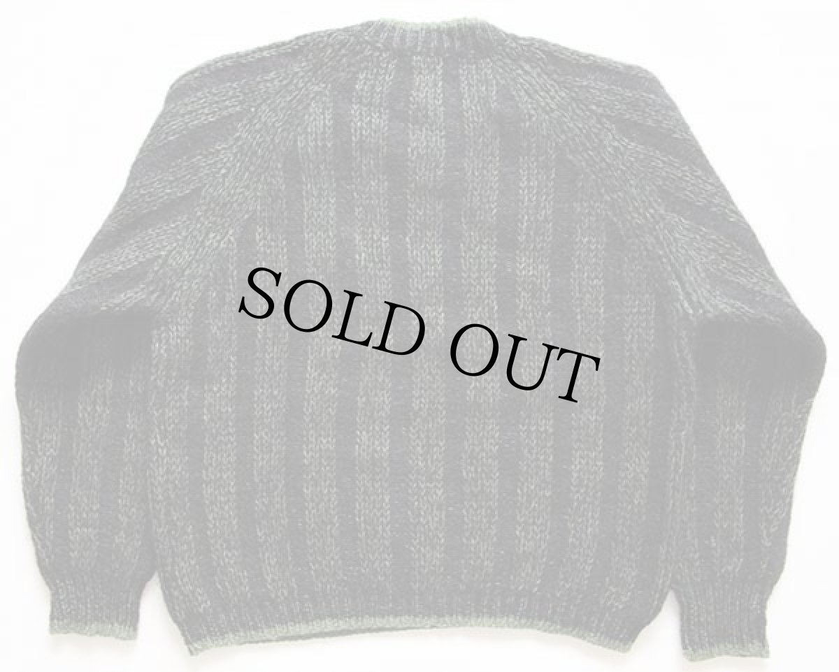 画像2: 60s イタリア製 H.C.Prange ストライプ Vネック モヘヤ ニット セーター 黒×緑 M (2)