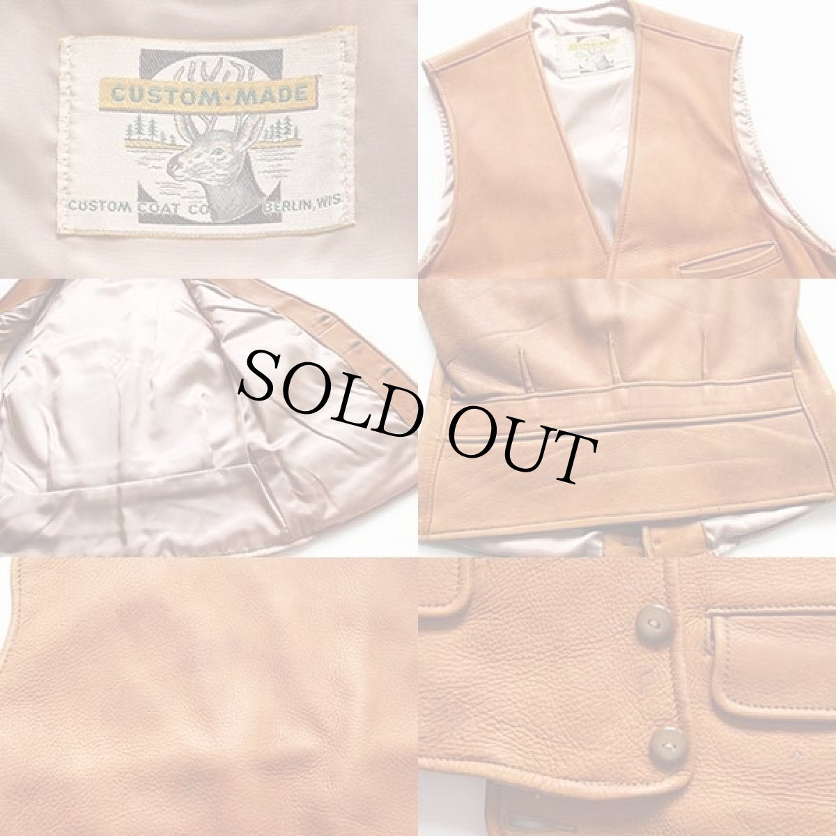 画像3: 60s CUSTOM COAT ディアスキン レザーベスト 茶 (3)