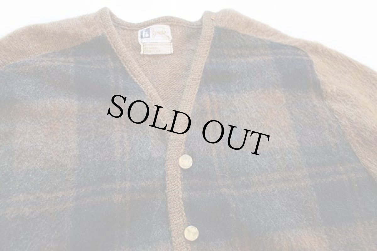 画像3: 60s Bond's チェック 切り替え モヘヤ ニット カーディガン 40-42 (3)