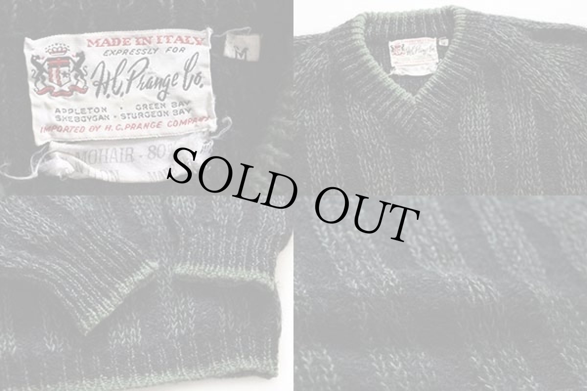 画像3: 60s イタリア製 H.C.Prange ストライプ Vネック モヘヤ ニット セーター 黒×緑 M (3)