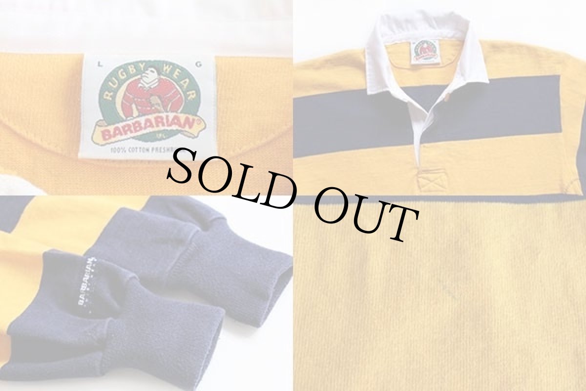 画像3: カナダ製 BARBARIANバーバリアン 太ボーダー コットン ラガーシャツ 黄色×紺 L (3)