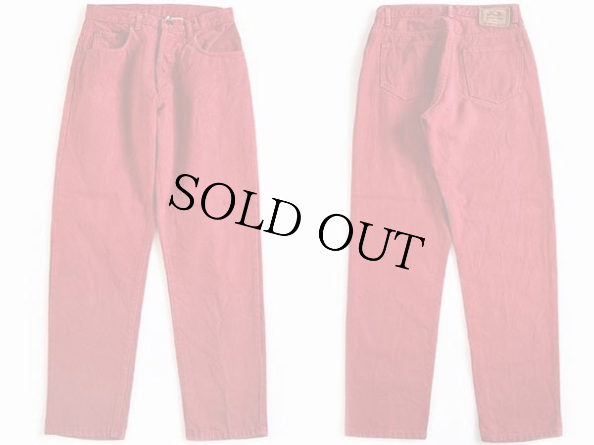 画像2: 90s USA製 Calvin Kleinカルバンクライン テーパード カラーデニムパンツ 後染め 赤 M (2)