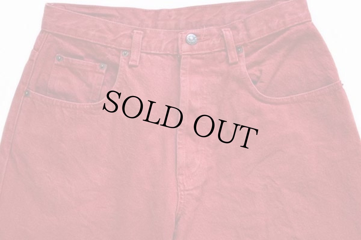 画像3: 90s USA製 Calvin Kleinカルバンクライン テーパード カラーデニムパンツ 後染め 赤 M (3)