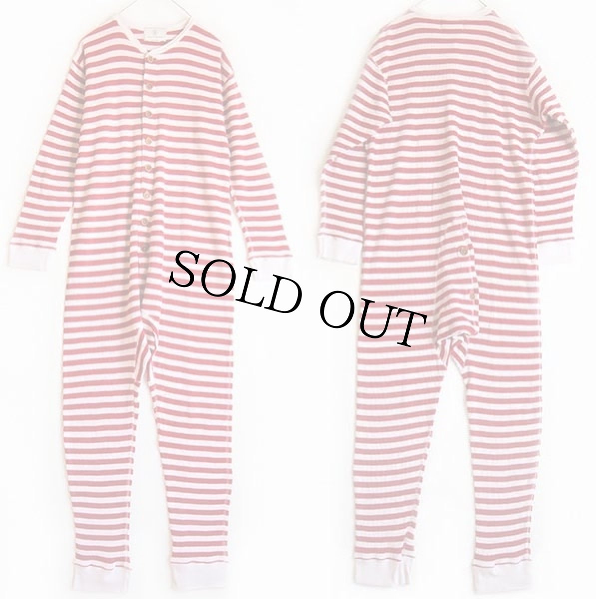 画像2: Knotty Woodpecker ボーダー コットン サーマル アンダー オールインワン ユニオンスーツ 白×赤 M (2)