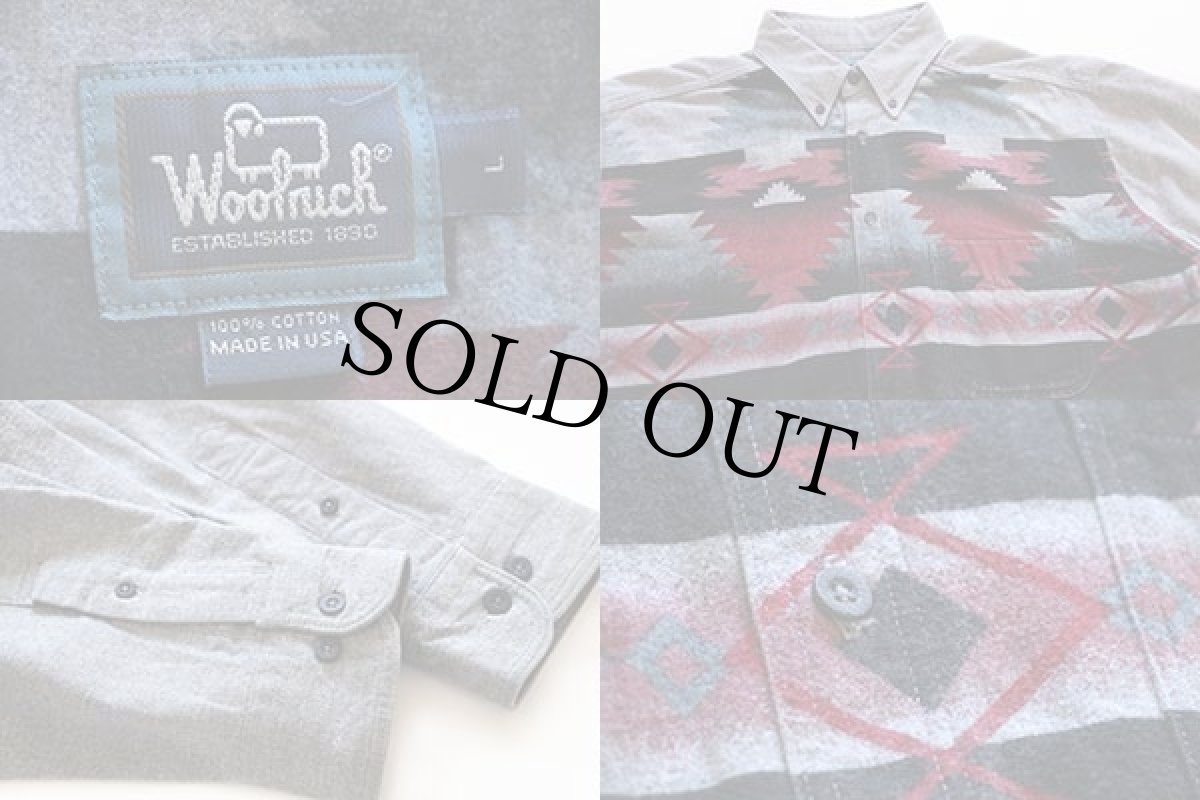 画像3: 90s USA製 Woolrichウールリッチ ネイティブ柄 ボタンダウン コットン シャモアクロスシャツ L (3)