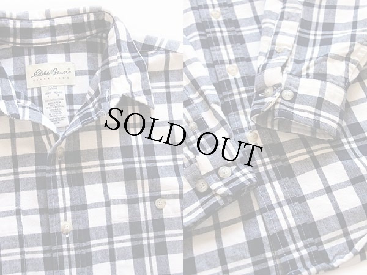 画像3: 90s EddieBauerエディーバウアー タータンチェック コットンシャツ 白×紺 S (3)