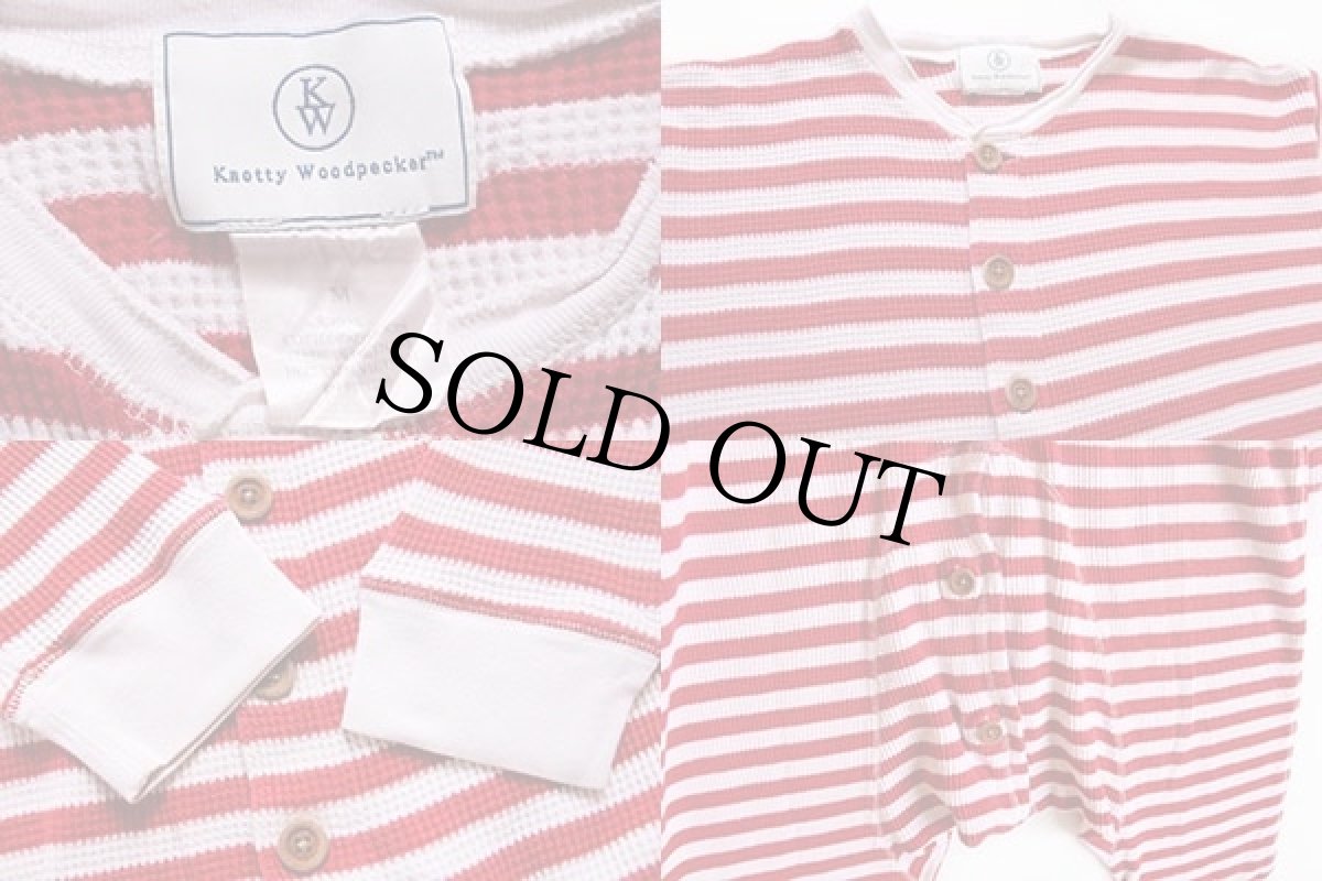 画像3: Knotty Woodpecker ボーダー コットン サーマル アンダー オールインワン ユニオンスーツ 白×赤 M (3)