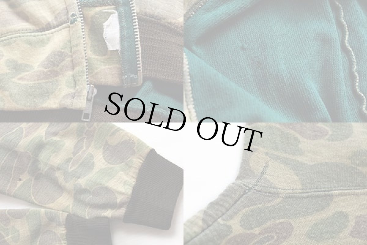 画像4: 70s UNKNOWN ダックハンターカモ 裏サーマル スウェット ジップパーカー フェード (4)