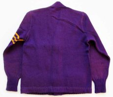 画像2: 50s NELSON KNITTING パッチ付き ウールニット レタードカーディガン 紫 フェード (2)