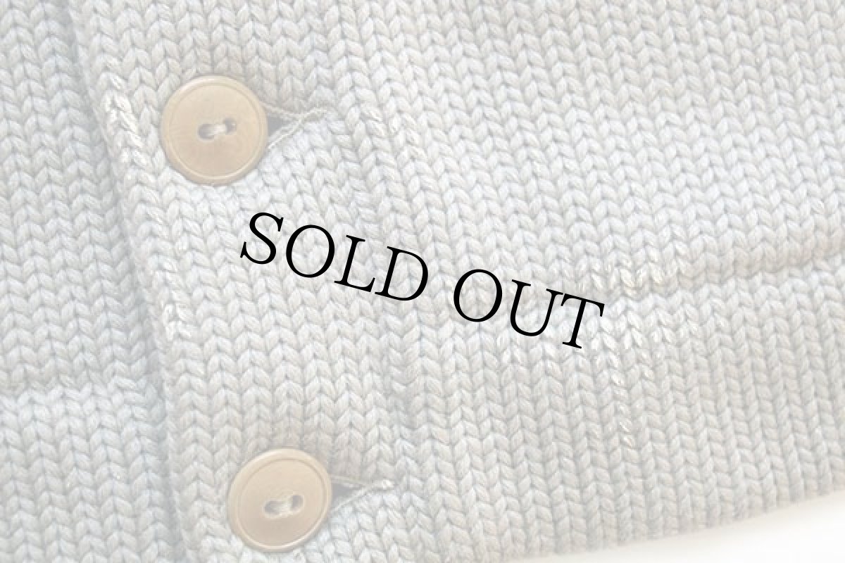 画像4: 40s UNKNOWN パッチ付き ローゲージ ウールニット レタードカーディガン ボロ グレー (4)