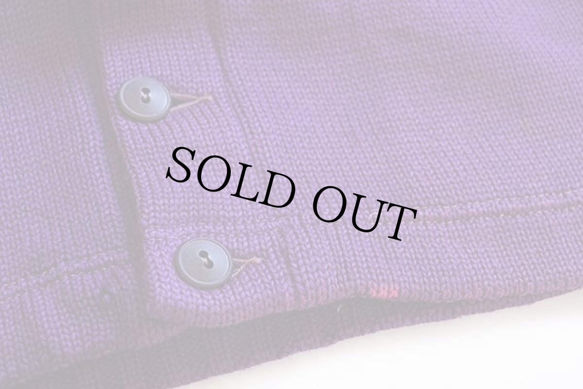 画像6: 50s NELSON KNITTING パッチ付き ウールニット レタードカーディガン 紫 フェード (6)