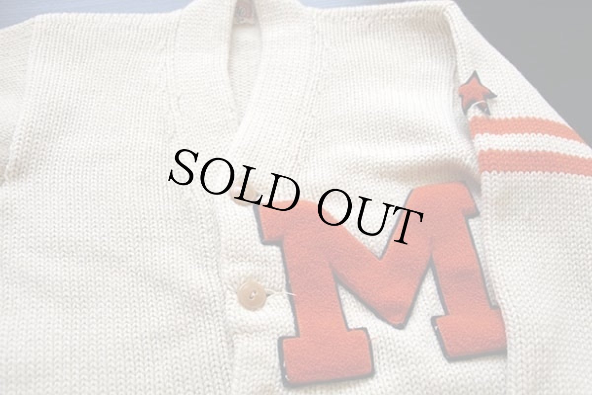 画像3: 40s LOWE&CAMPBELL パッチ付き ウールニット レタードカーディガン アイボリー 36 (3)