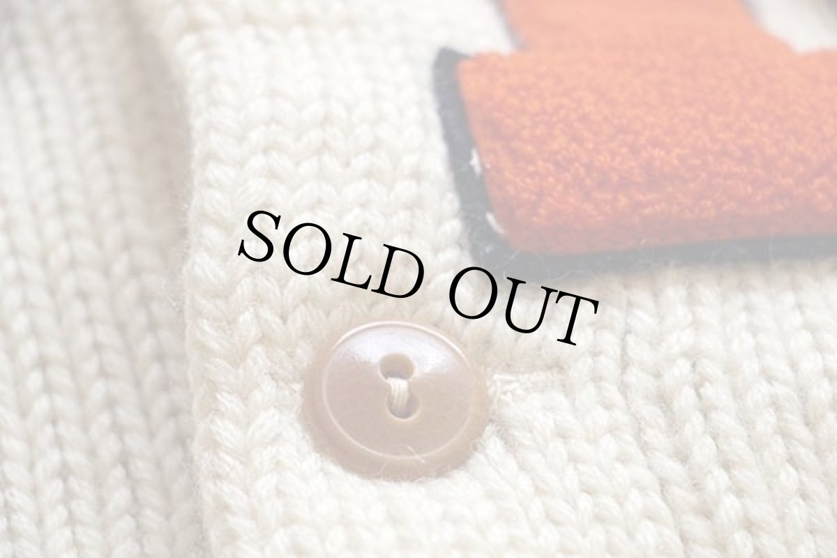 画像5: 40s LOWE&CAMPBELL パッチ付き ウールニット レタードカーディガン アイボリー 36 (5)