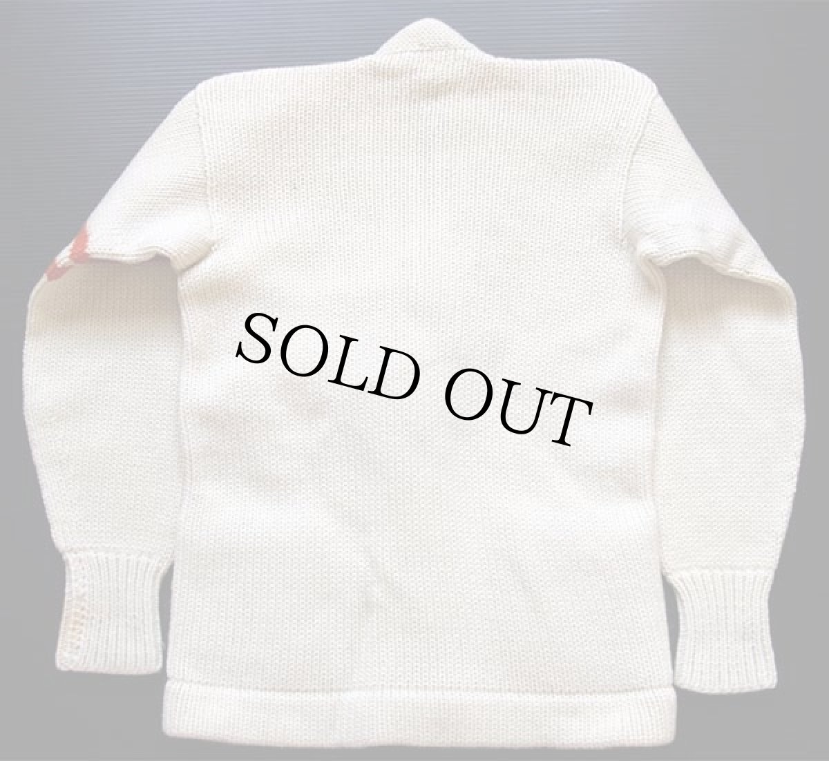 画像2: 40s LOWE&CAMPBELL パッチ付き ウールニット レタードカーディガン アイボリー 36 (2)