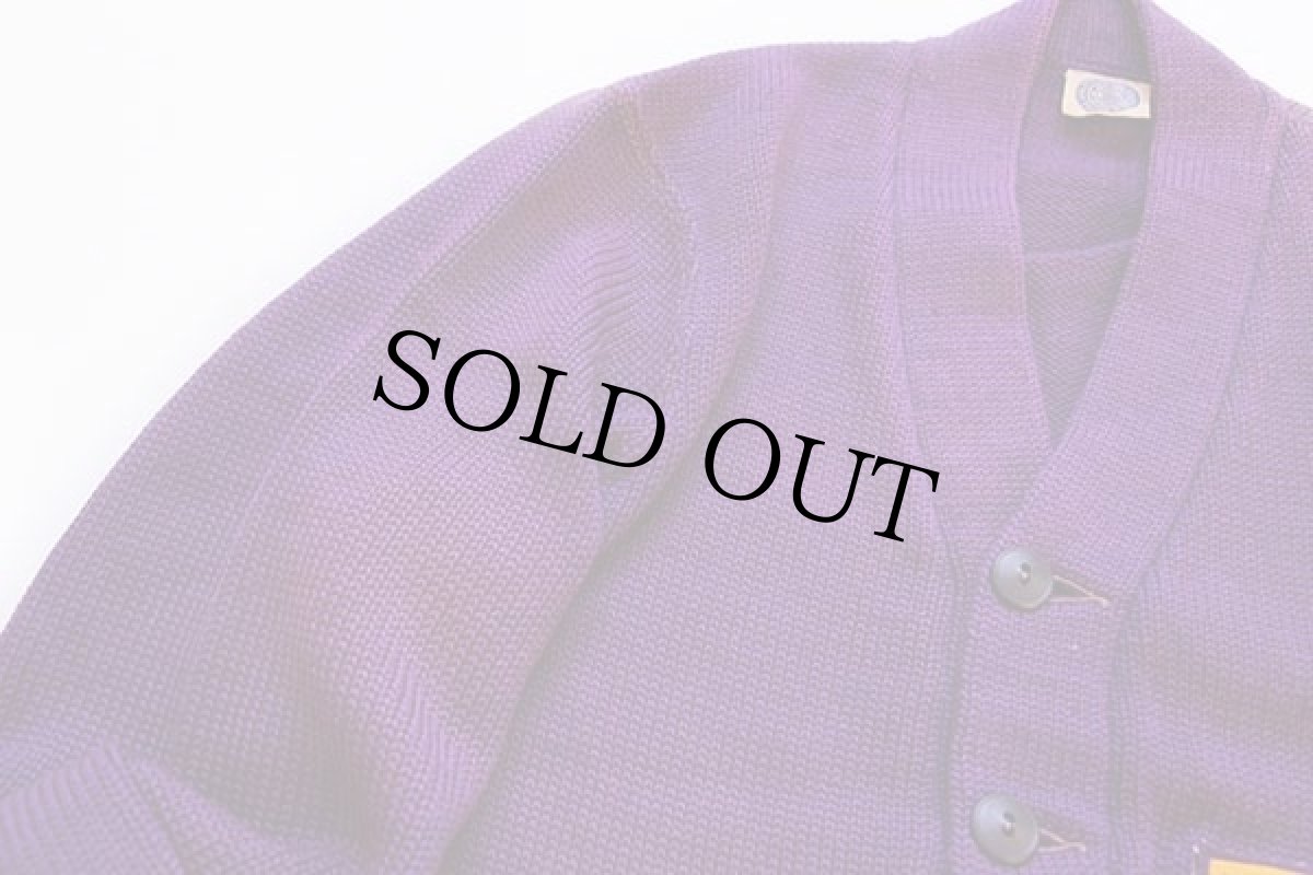 画像5: 50s NELSON KNITTING パッチ付き ウールニット レタードカーディガン 紫 フェード (5)