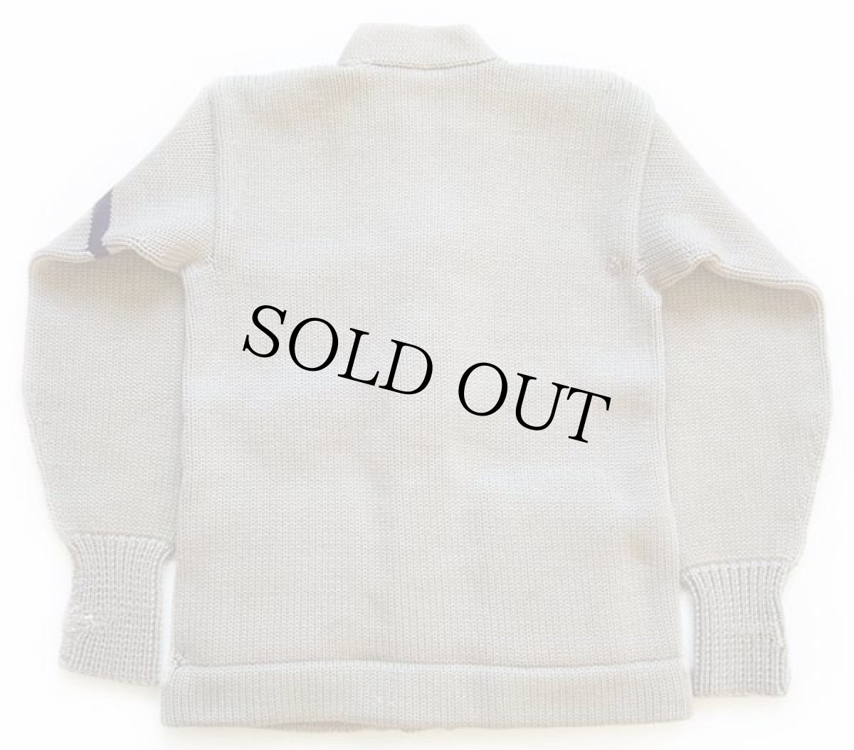 画像2: 40s UNKNOWN パッチ付き ローゲージ ウールニット レタードカーディガン ボロ グレー (2)