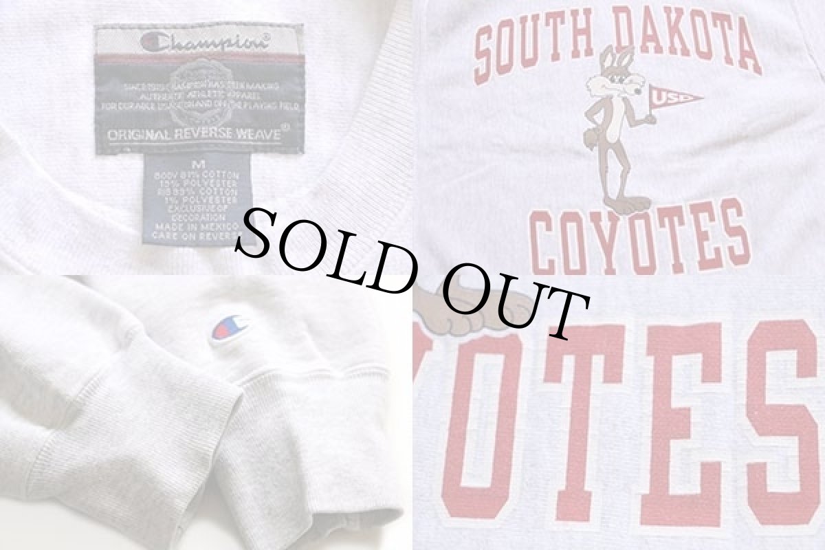 画像3: 00s メキシコ製 Championチャンピオン SOUTH DAKOTA COYOTES ワイリーコヨーテ リバースウィーブ スウェット 杢ライトグレー M (3)