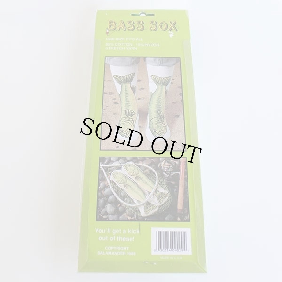 画像2: デッドストック★80s USA製 BASS SOX バス柄 ソックス 白★靴下 (2)