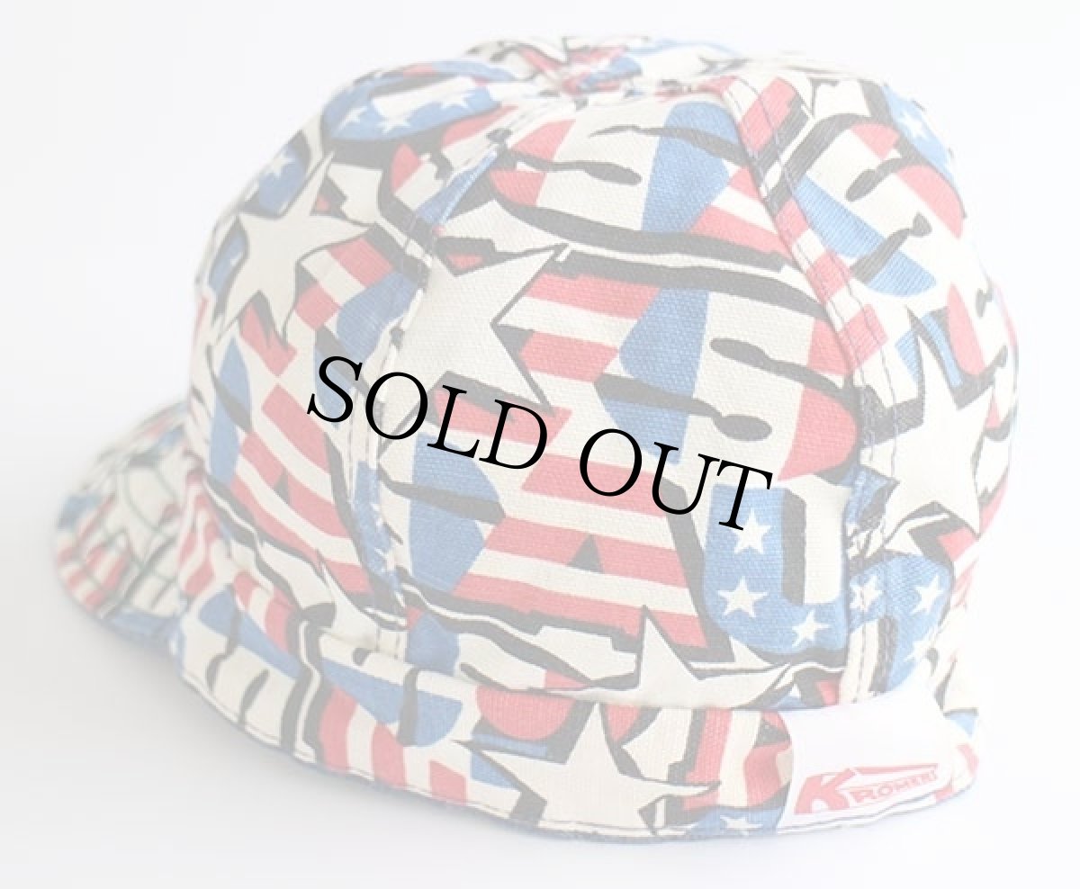 画像2: 70s KROMER USA 総柄×デニム リバーシブル コットン ワークキャップ (2)