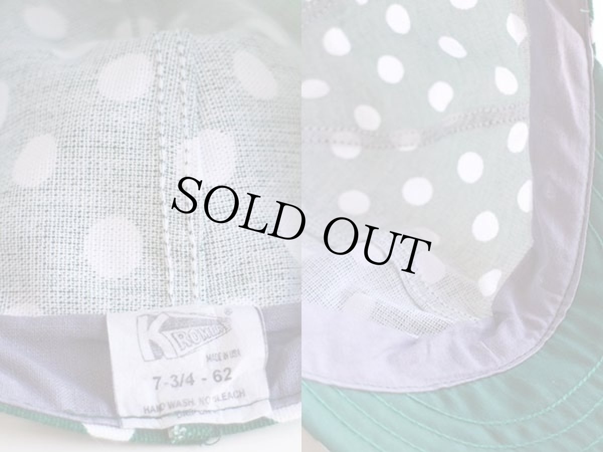 画像3: 80s USA製 KROMER ドット柄 コットン ワークキャップ 緑×白 7 3/4 (3)