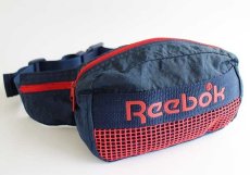 画像1: 80s Reebokリーボック ロゴ ナイロン ウエストバッグ 紺×赤 (1)