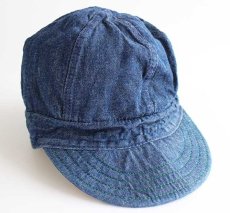 画像4: 70s KROMER USA 総柄×デニム リバーシブル コットン ワークキャップ (4)