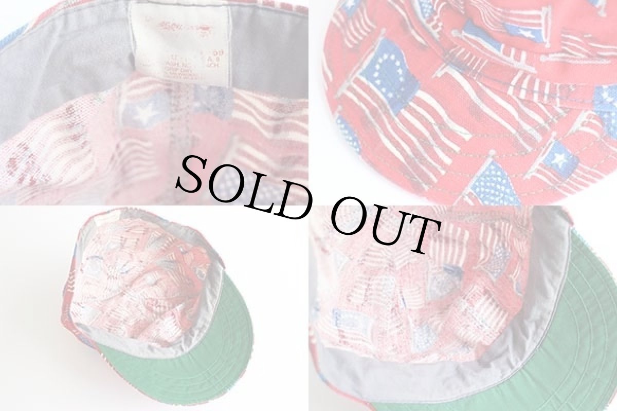 画像4: 70s USA製 KROMER 星条旗 総柄 コットン ワークキャップ (4)