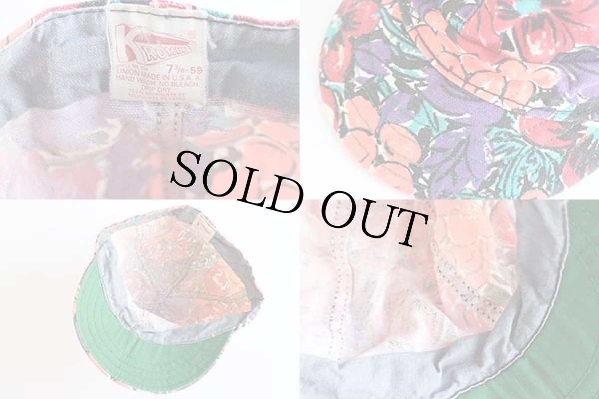 画像4: 70s USA製 KROMER ボタニカル 総柄 コットン ワークキャップ 7 3/8★G (4)