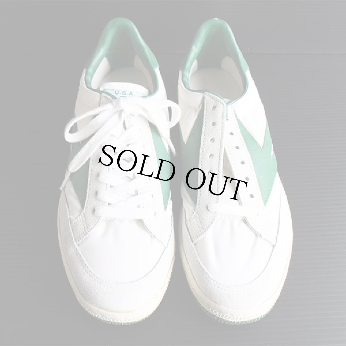 画像2: デッドストック★80s U.S.A.OLYMPICS ナイロン×スエード スニーカー 白×緑 8.5 (2)