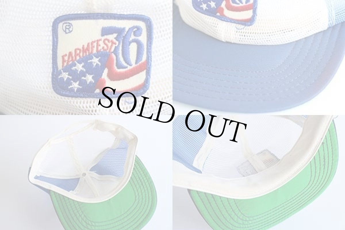 画像3: 70s FARMFEST 76 星条旗 パッチ付き ツートン オールメッシュキャップ 白×青 (3)