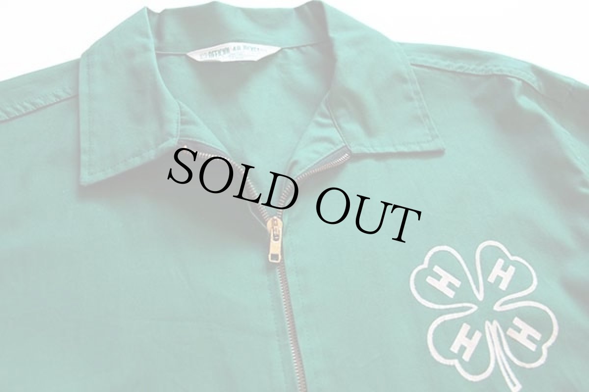 画像3: デッドストック★60s 4H クローバー フロッキープリント コットンジャケット 緑 L (3)