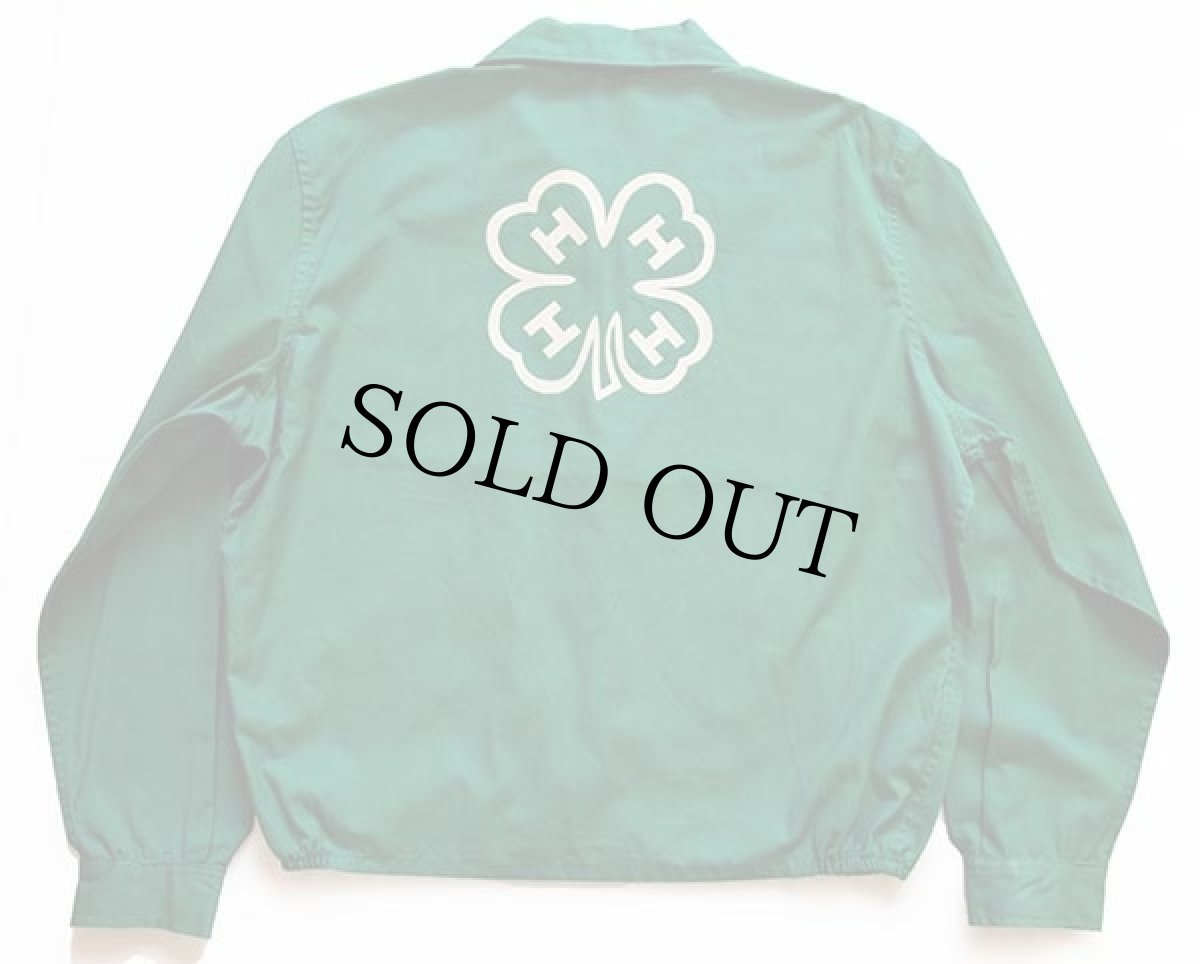 画像2: デッドストック★60s 4H クローバー フロッキープリント コットンジャケット 緑 L (2)