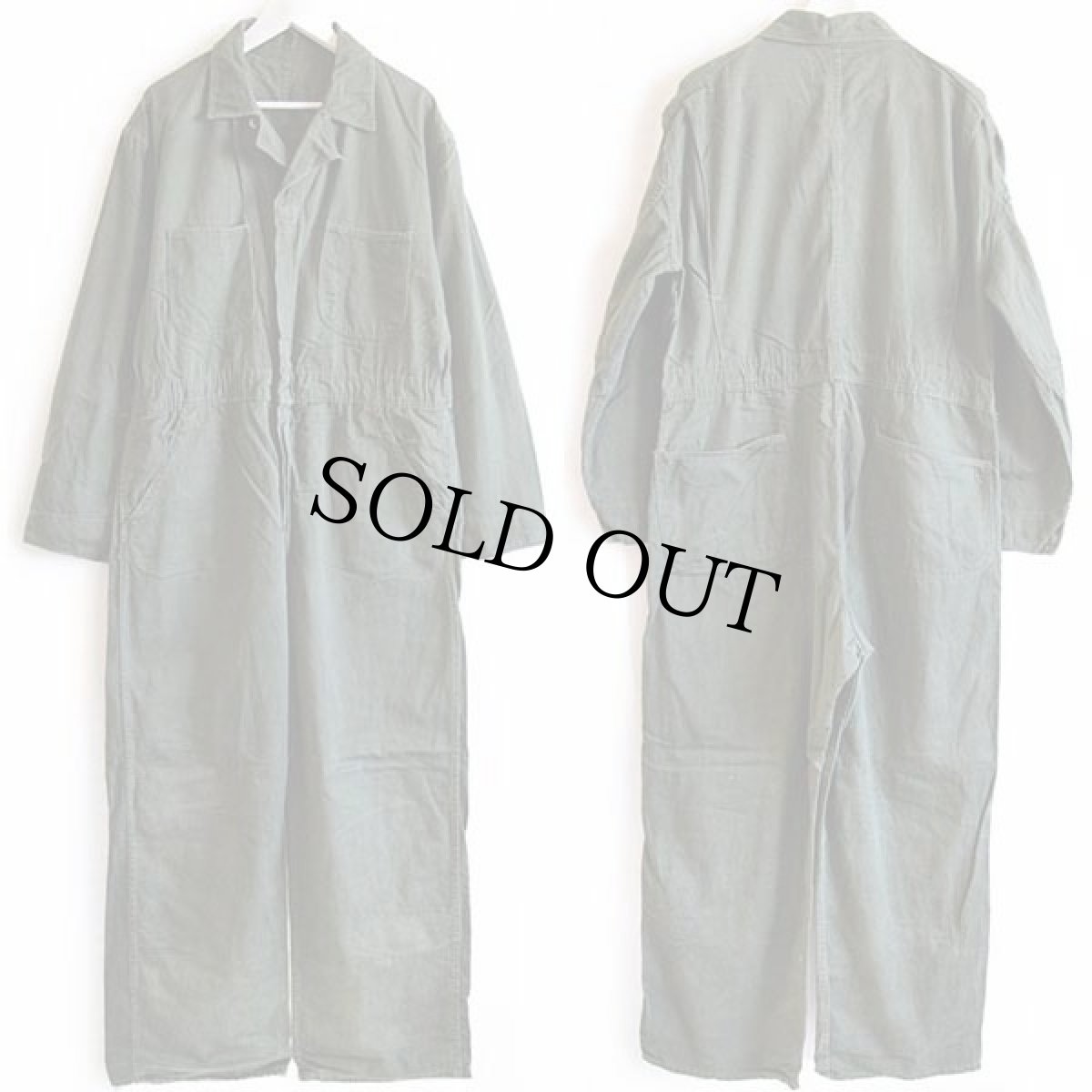 画像2: 60s UNKNOWN 月桂樹ボタン コットンサテン オールインワン オリーブグリーン★つなぎ (2)