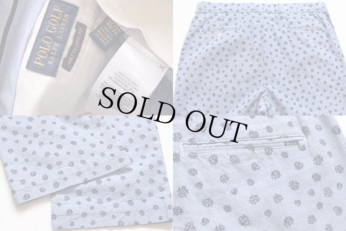 画像4: POLO GOLF ラルフローレン てんとう虫 総柄 ストレッチ スラックス コットンパンツ サックス w35 L32 (4)