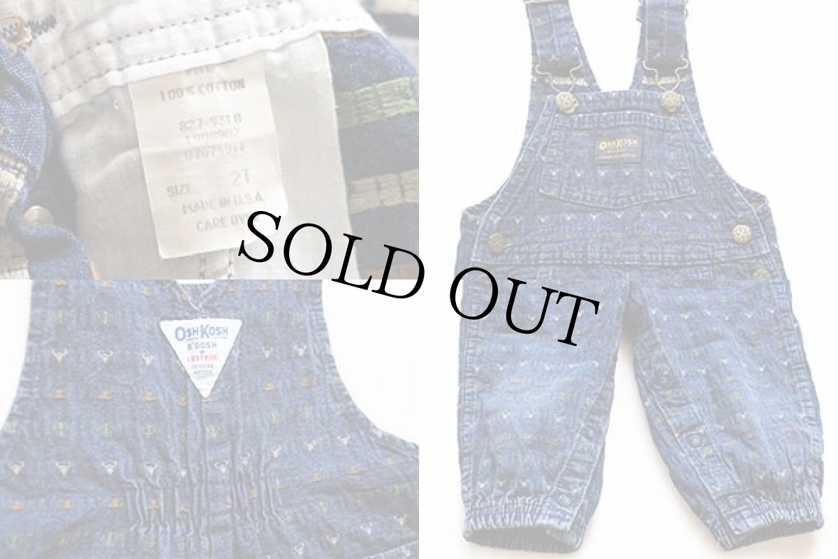 画像3: 80s USA製 OSHKOSH B'GOSH カウボーイ 総柄 ジャガード デニム オーバーオール 2T★サロペット (3)